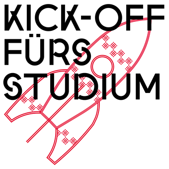 Graphical representation of a rocket with the following text "Kick-off for studying"